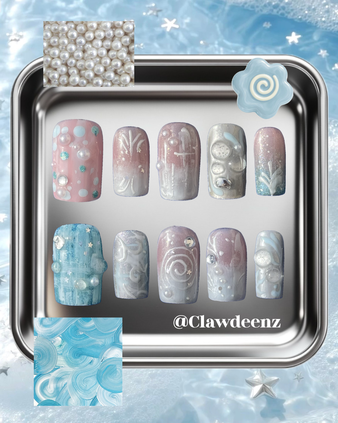 Light blue and Silver Nails