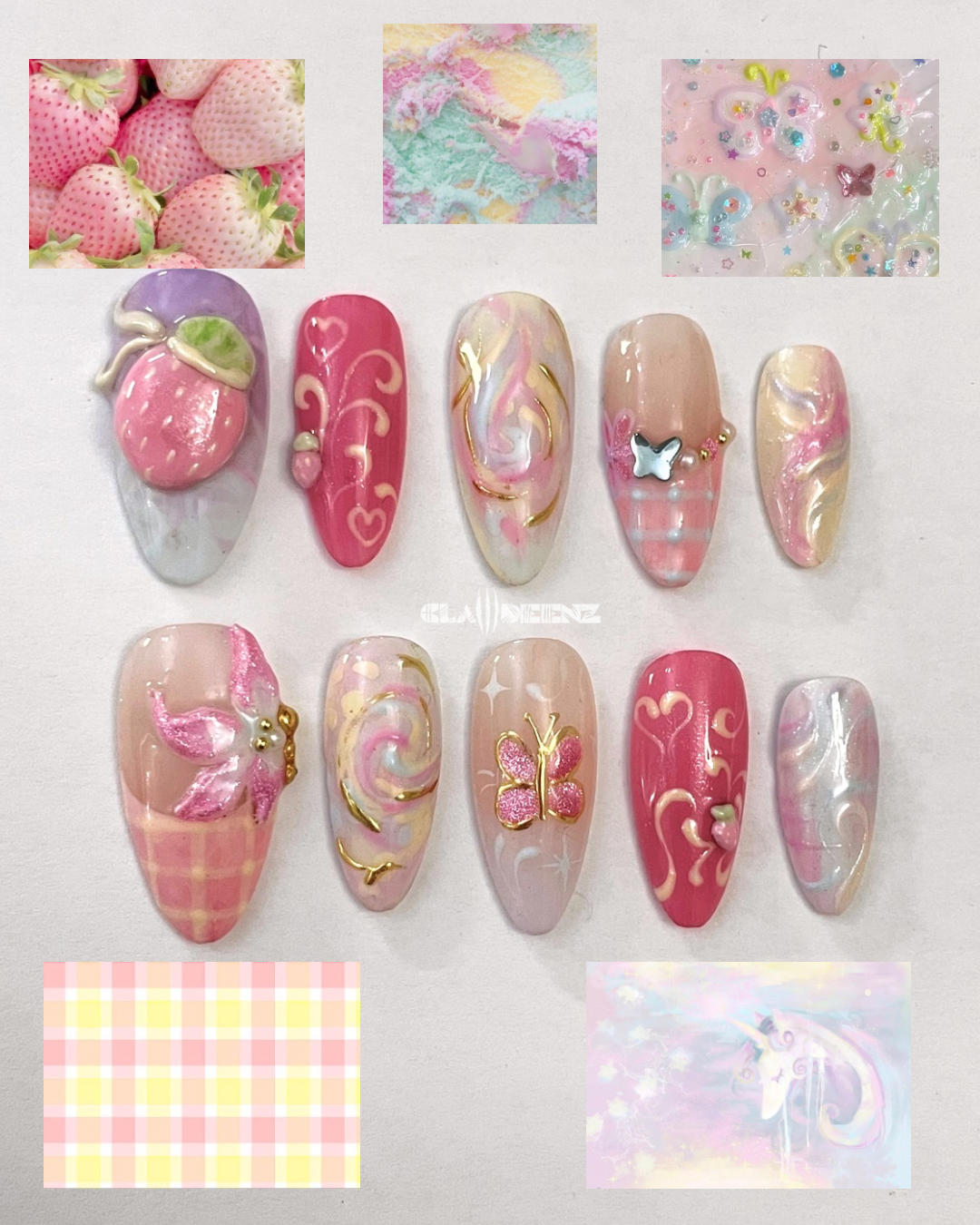 Strawberry and swirl nails