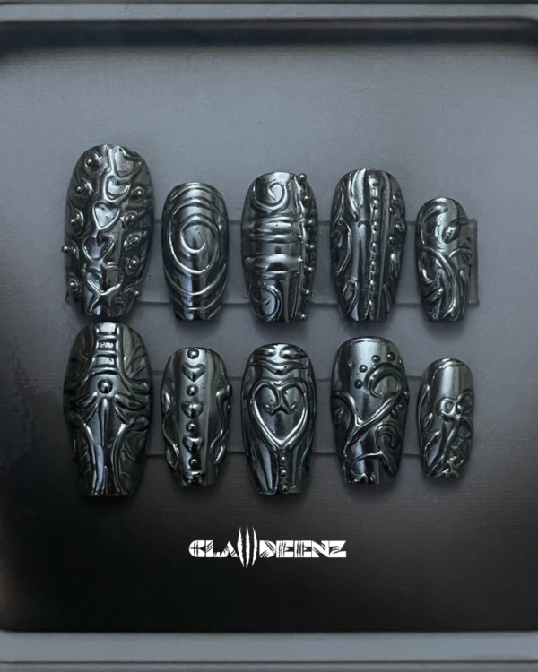 Silver chrome embossed nails